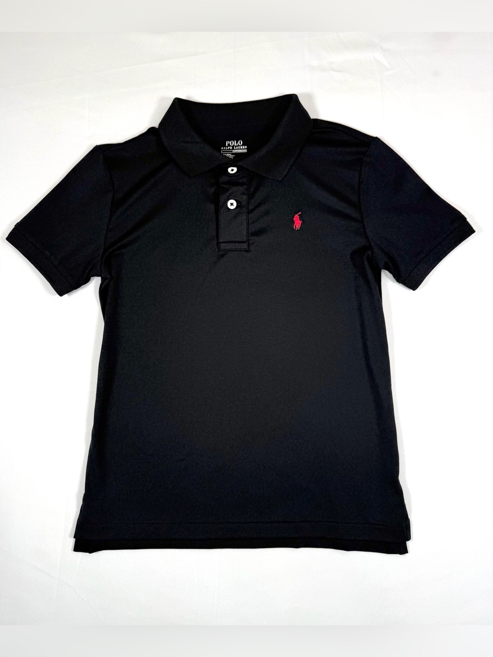 POLO RALPH LAUREN Boys Performance Polo‎ Size 7 Black Red Pony Preppy Golf